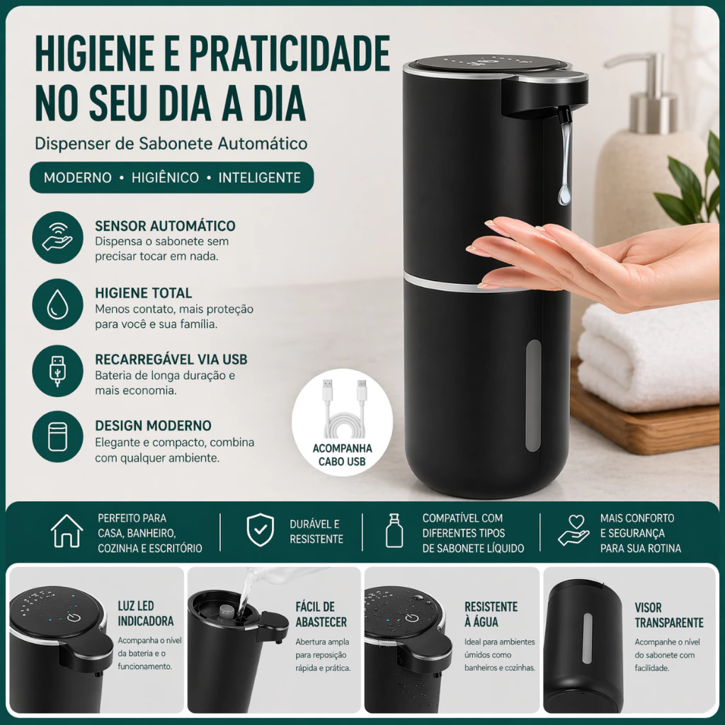 Saboneteira Dispenser Automático Sensor Infravermelho Para Sabonete Líquido — detalhe 3